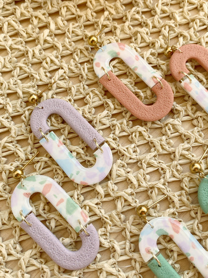 Pendientes ovalados terrazzo de arcilla polimérica - joyería artesanal Kitxeti
