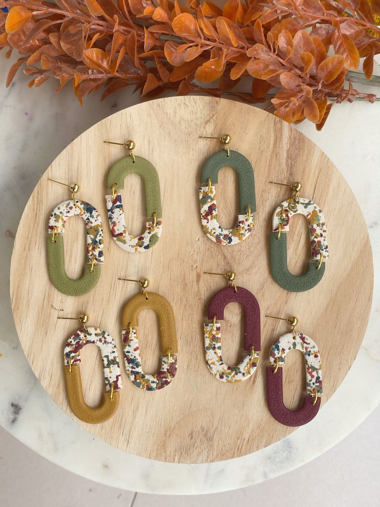 Pendientes ovalados de arcilla polimérica diseño Confetti Otoño