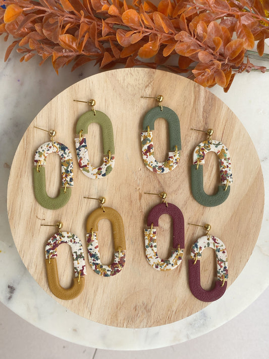 Pendientes ovalados de arcilla polimérica diseño Confetti Otoño