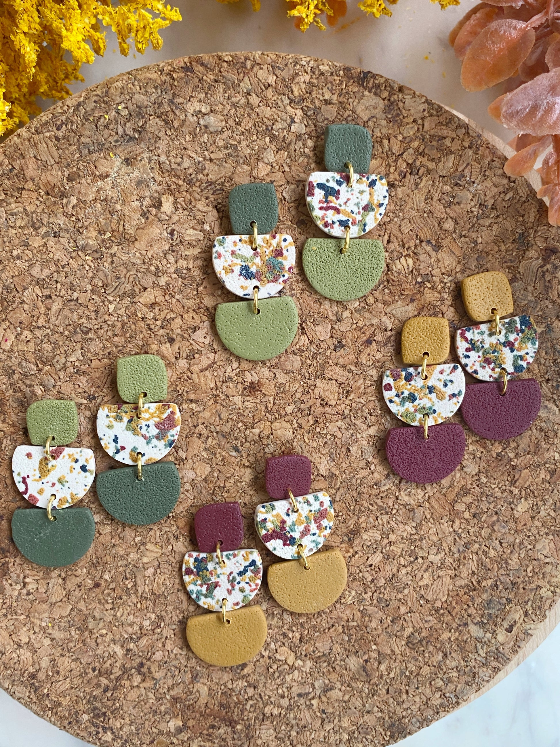 Pendientes de arcilla polimérica con diseño de doble cúpula Confetti Otoño