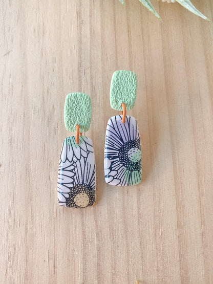 Pendientes florales de arcilla polimérica – Margaritas y tonos pastel