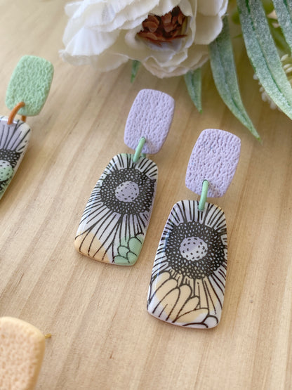 Pendientes florales de arcilla polimérica – Margaritas y tonos pastel