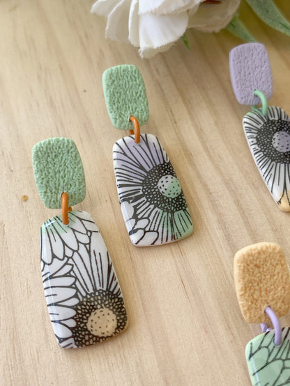 Pendientes florales de arcilla polimérica – Margaritas y tonos pastel