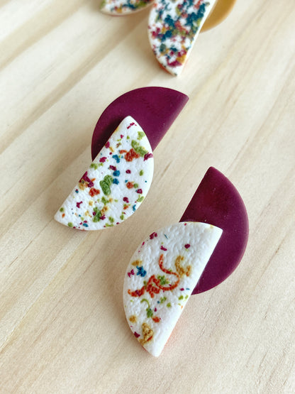 Pendientes geométricos de arcilla polimérica – Semicírculos Confetti Otoño